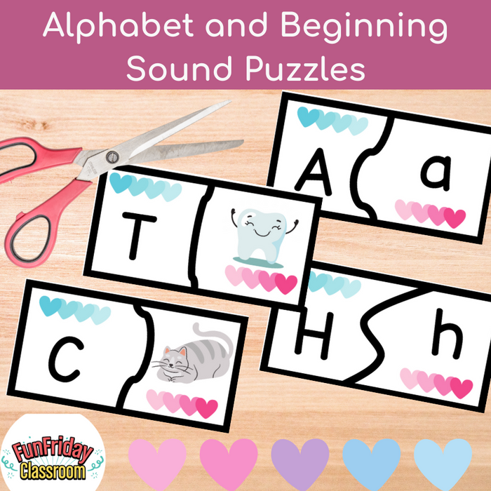 Alphabet and Beginning Sound Puzzles - Heart Theme - Fun Friday Classroom