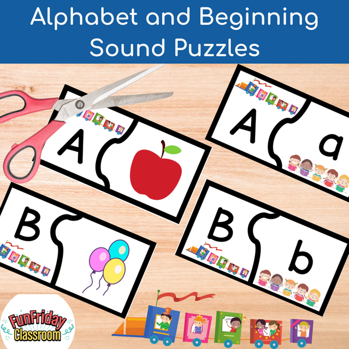 Alphabet and Beginning Sound Puzzles - Book Theme