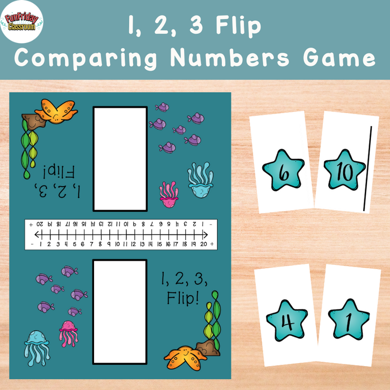 1, 2, 3 Flip Ocean Comparing Numbers Game - Kindergarten Crate