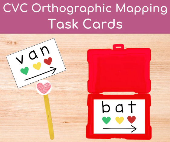 CVC Mapping Task Cards - Heart Theme - Kindergarten Crate
