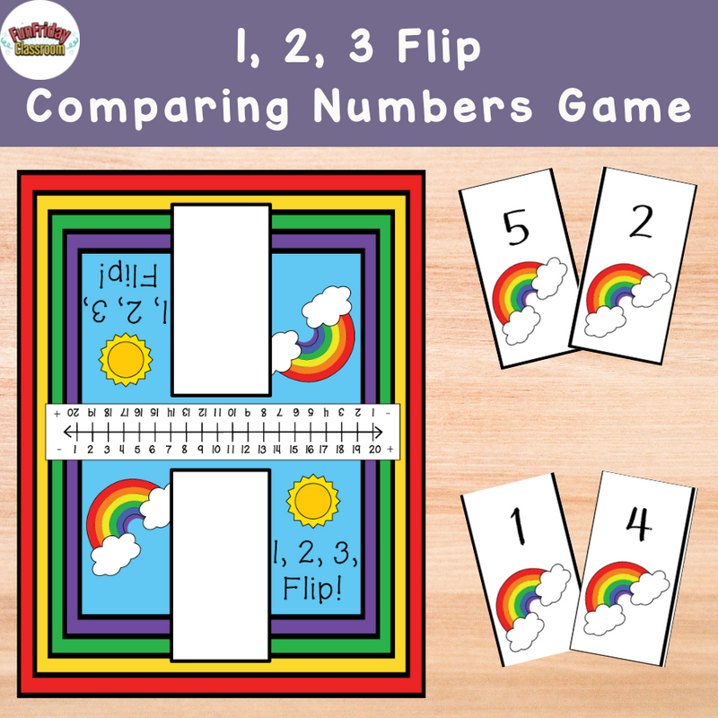 1,2,3 Flip Rainbow Comparing Numbers Game - Kindergarten Crate