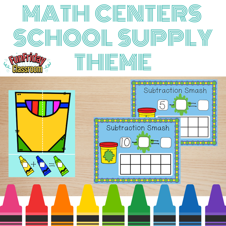 Addition and Subtraction Centers Bundle - School Supply Theme ...
