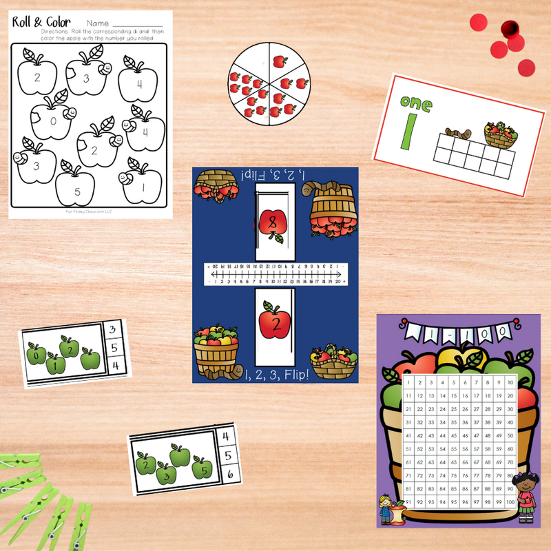 Apple Theme - Math Centers - Numbers and Counting - Fun Friday Classroom