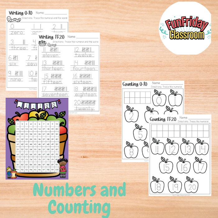 Apple Theme - Math Centers - Numbers and Counting - Fun Friday Classroom