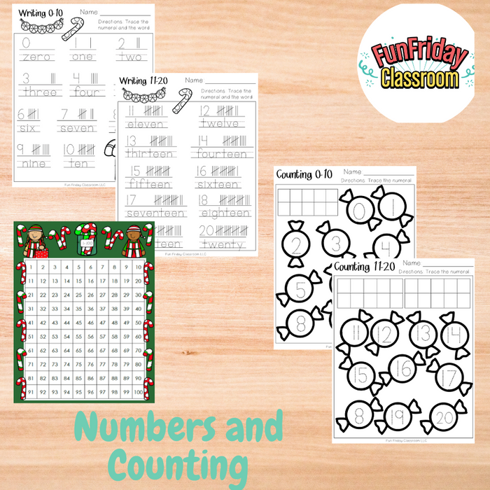 Candy Cane Theme - Math Centers - Numbers and Counting Bundle - Fun Friday Classroom