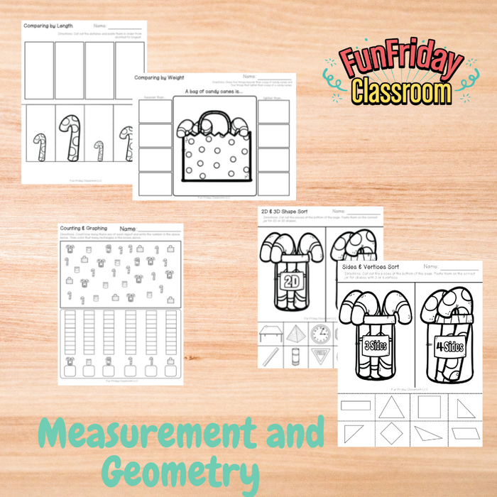 Candy Cane Theme - Math Centers - Measurement and Geometry Bundle - Fun Friday Classroom