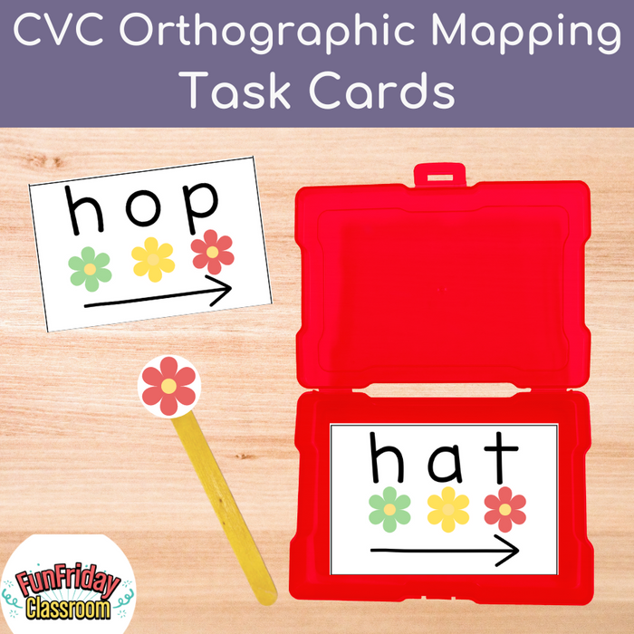 Orthographic Mapping Task Cards - CVC - Flower Theme