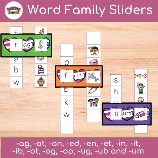 Word Family Sliders - Heart Theme - Fun Friday Classroom
