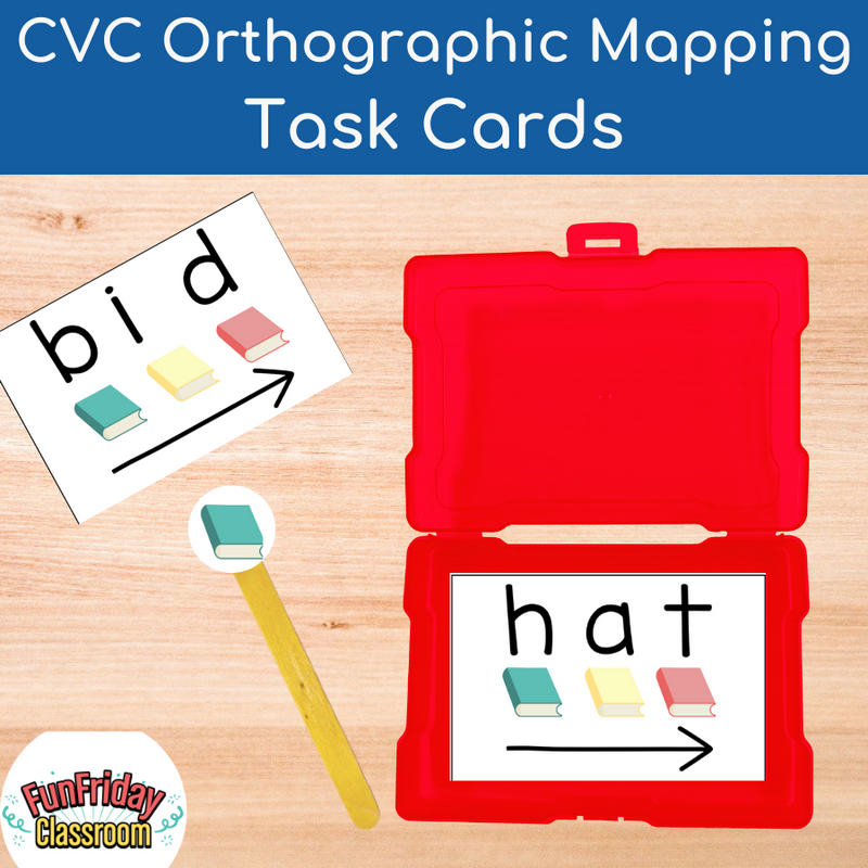 CVC Orthographic Mapping Task Cards - Book Theme - Kindergarten Crate
