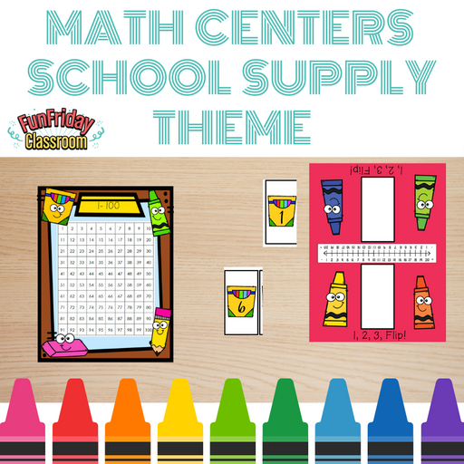 School Supply Theme - Math Centers - Numbers and Counting - Fun Friday Classroom