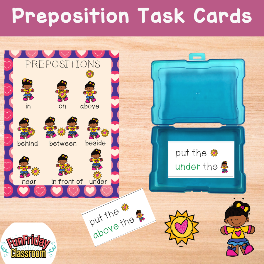 Preposition Task Cards - Heart Themed — Kindergarten Crate