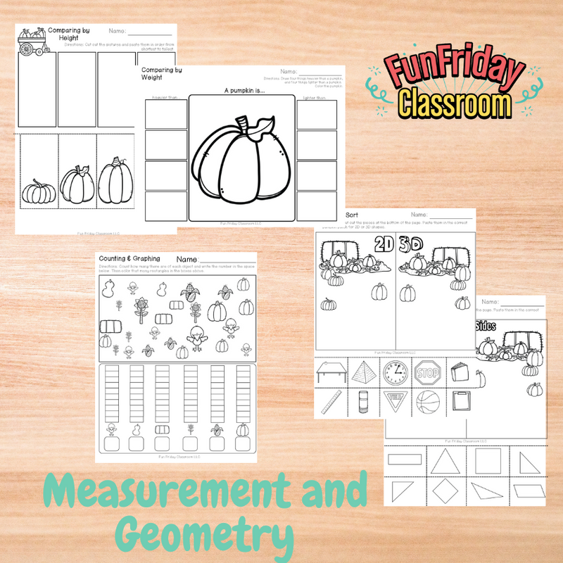 Pumpkin Theme - Math Centers - Measurement and Geometry - Fun Friday Classroom