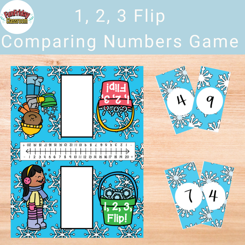 Snowflake 1, 2, 3 Flip Comparing Numbers Game - Fun Friday Classroom