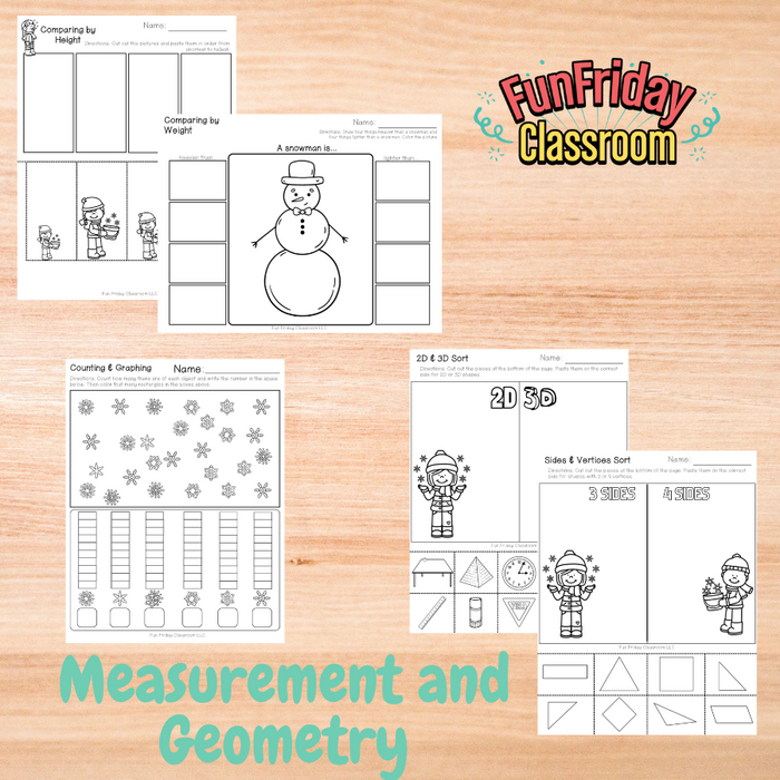 Snowflake Theme - Math Centers - Measurement and Geometry Bundle - Fun Friday Classroom