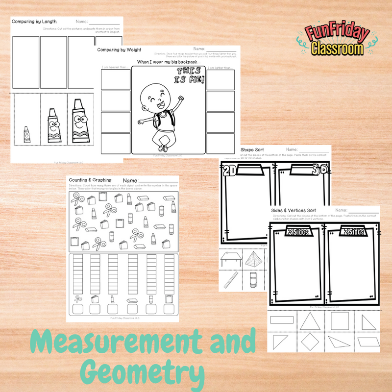 School Supply Theme - Math Centers - Measurement and Geometry - Fun Friday Classroom