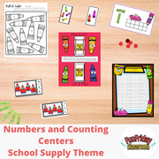 School Supply Theme - Math Centers - Numbers and Counting - Fun Friday Classroom