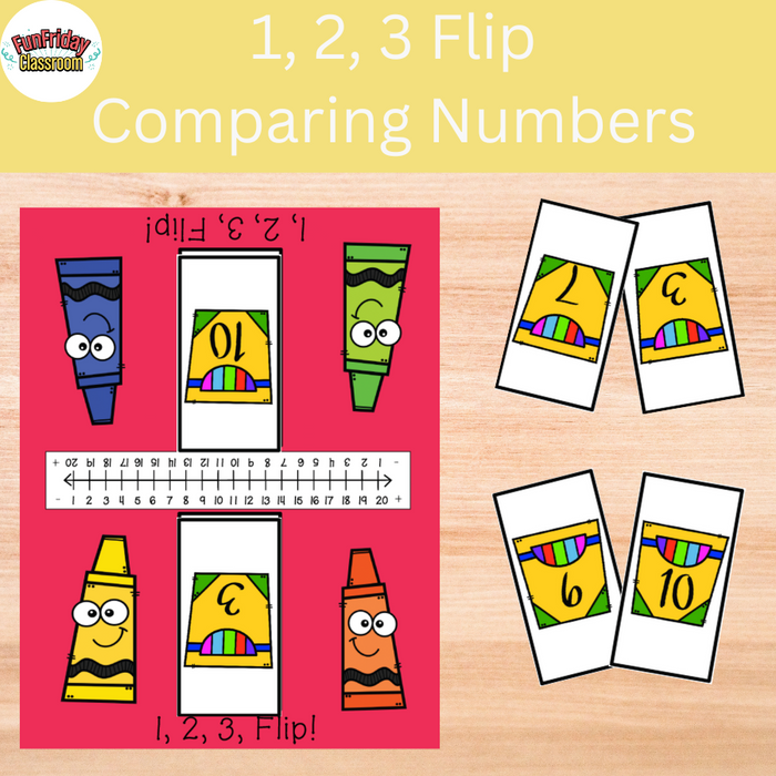 1, 2, 3 Flip School Supply Comparing Numbers Game - Fun Friday Classroom
