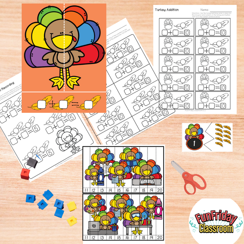 Turkey Theme - Math Centers - Addition and Subtraction - Fun Friday Classroom