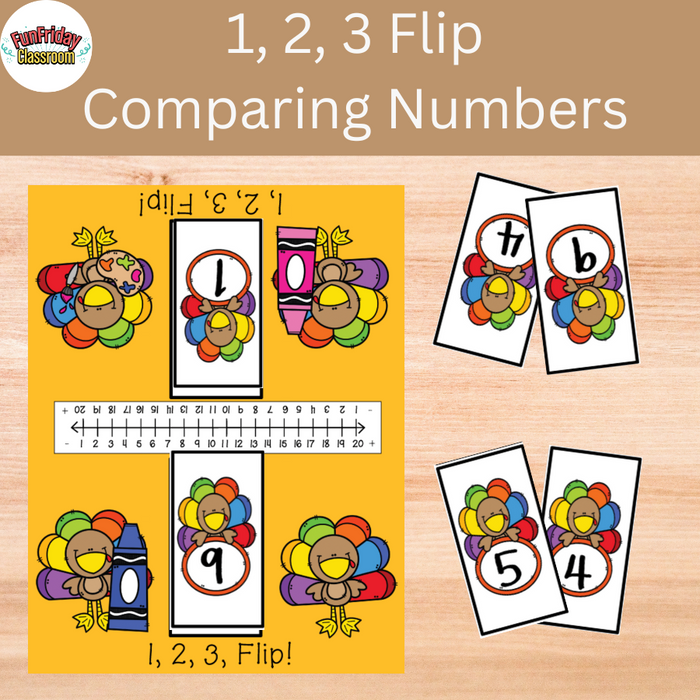 1, 2, 3 Flip Turkey Comparing Numbers Game - Fun Friday Classroom