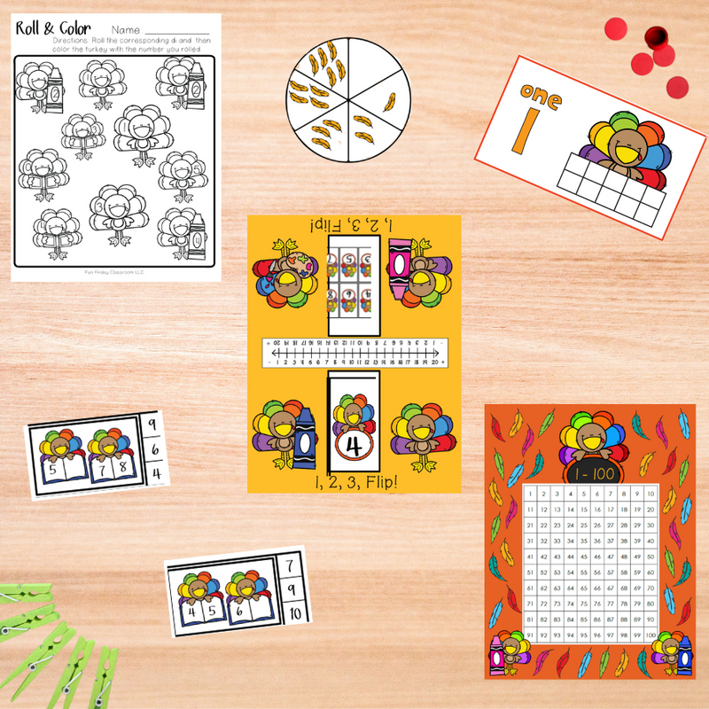Turkey Theme - Math Centers - Numbers and Counting - Fun Friday Classroom