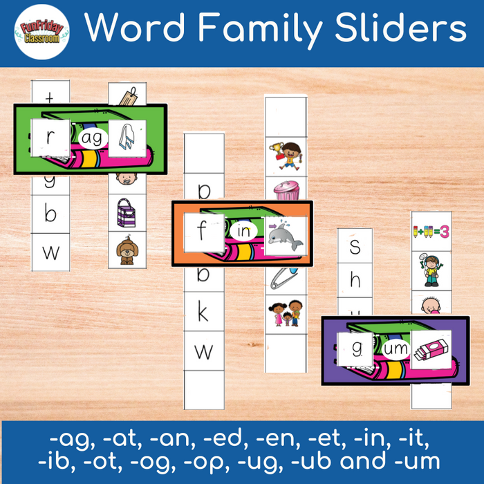 Word Family Sliders - Book Theme