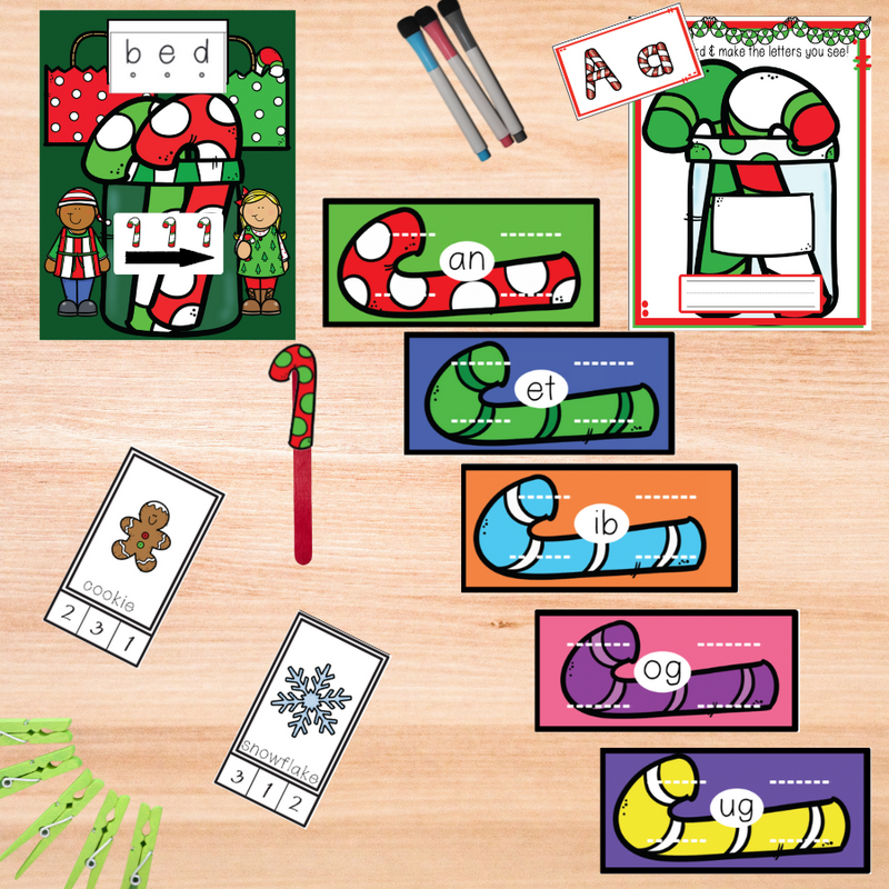 Candy Cane Theme - Literacy Center Bundle - Fun Friday Classroom