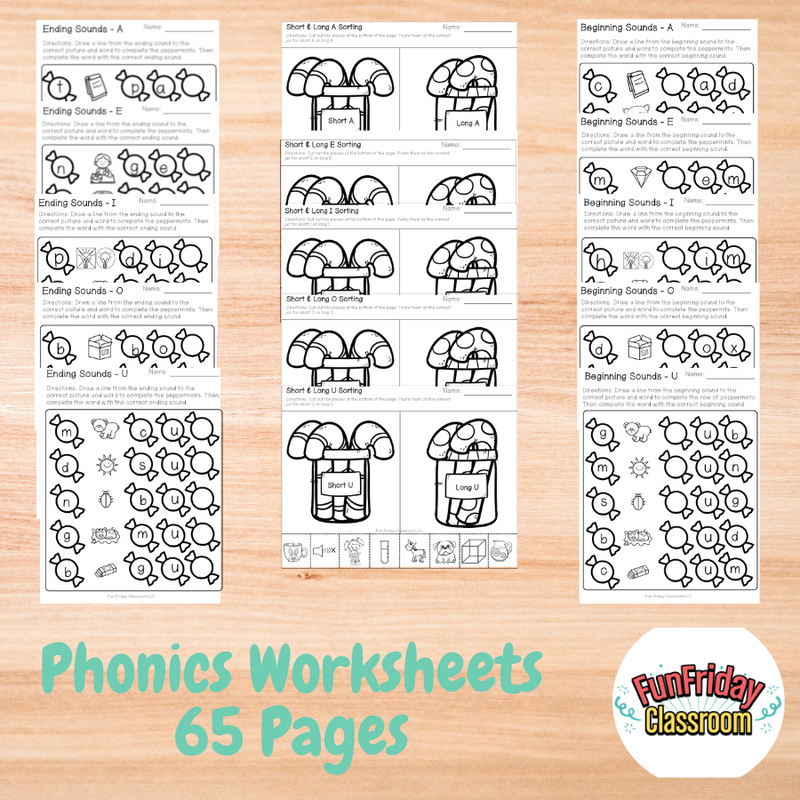 Candy Cane Theme - Literacy Center Bundle - Fun Friday Classroom