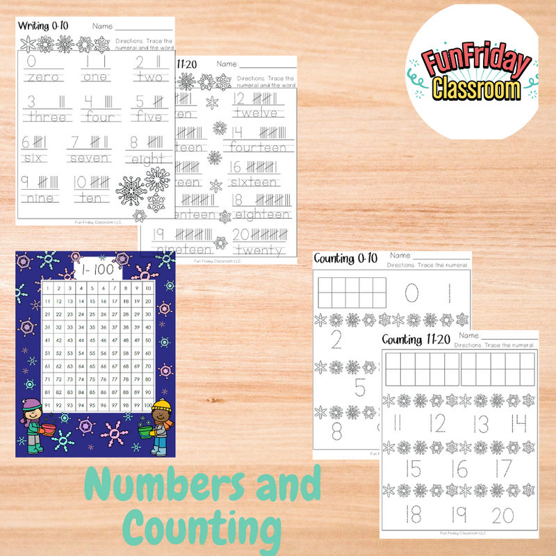 Snowflake Theme - Math Centers - Numbers and Counting Bundle - Fun Friday Classroom