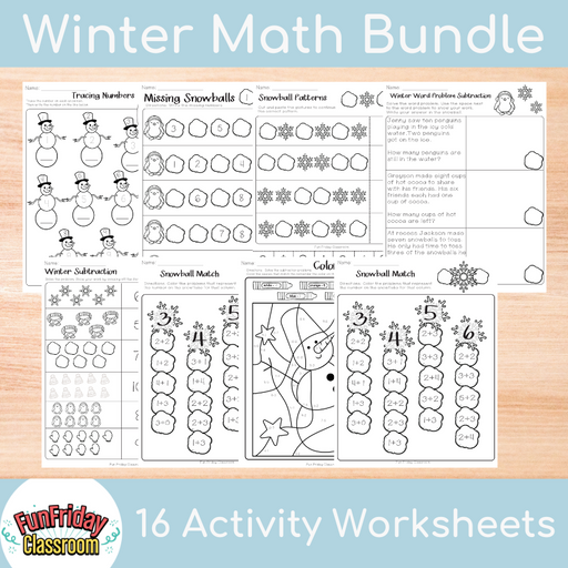 Winter Math Worksheet Bundle - Fun Friday Classroom