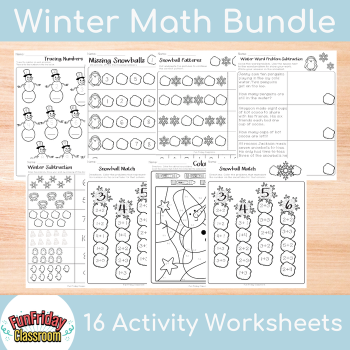 Winter Math Worksheet Bundle - Fun Friday Classroom
