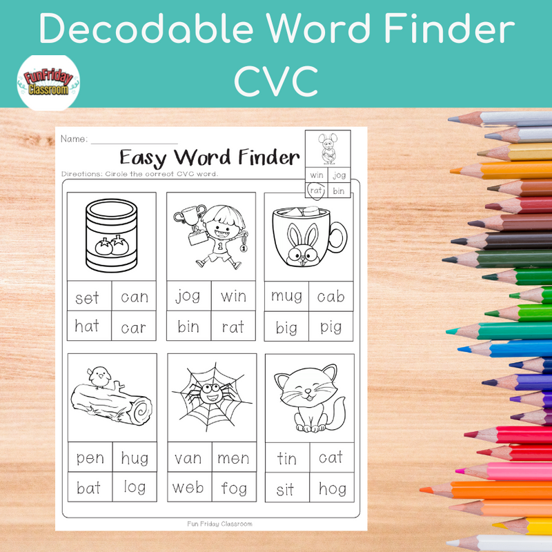 Decodable Word Finder - CVC - Fun Friday Classroom