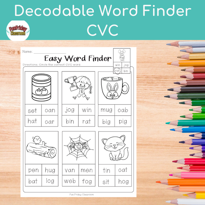 Decodable Word Finder - CVC - Fun Friday Classroom